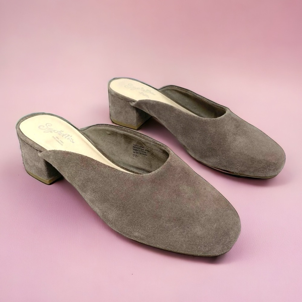 Seychelles Chorus Taupe Suede Block Heel Ballet Mules Size 7.5